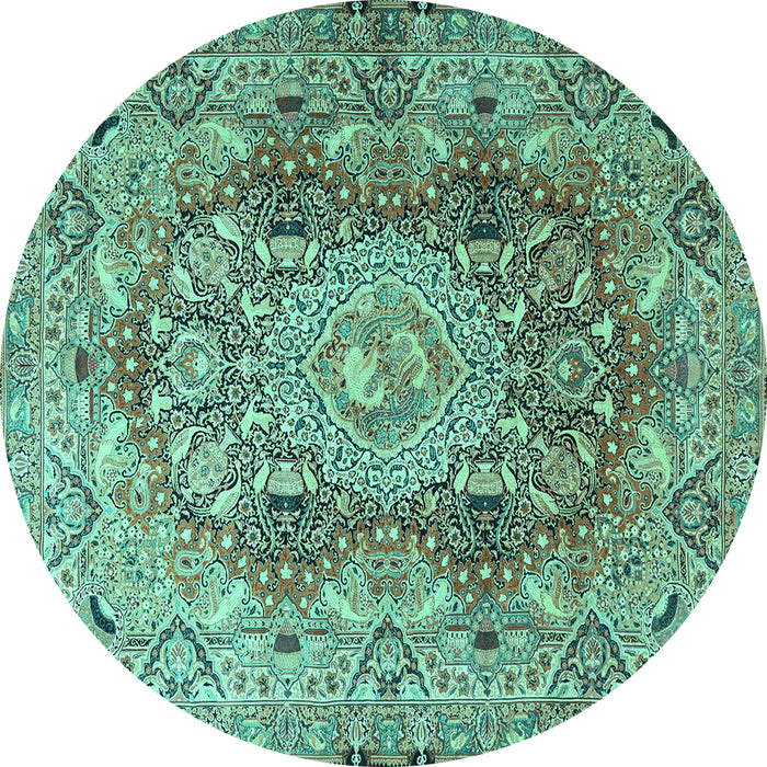 Round Machine Washable Persian Turquoise Traditional Area Rugs, wshtr4215turq