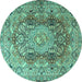 Round Machine Washable Persian Turquoise Traditional Area Rugs, wshtr4215turq