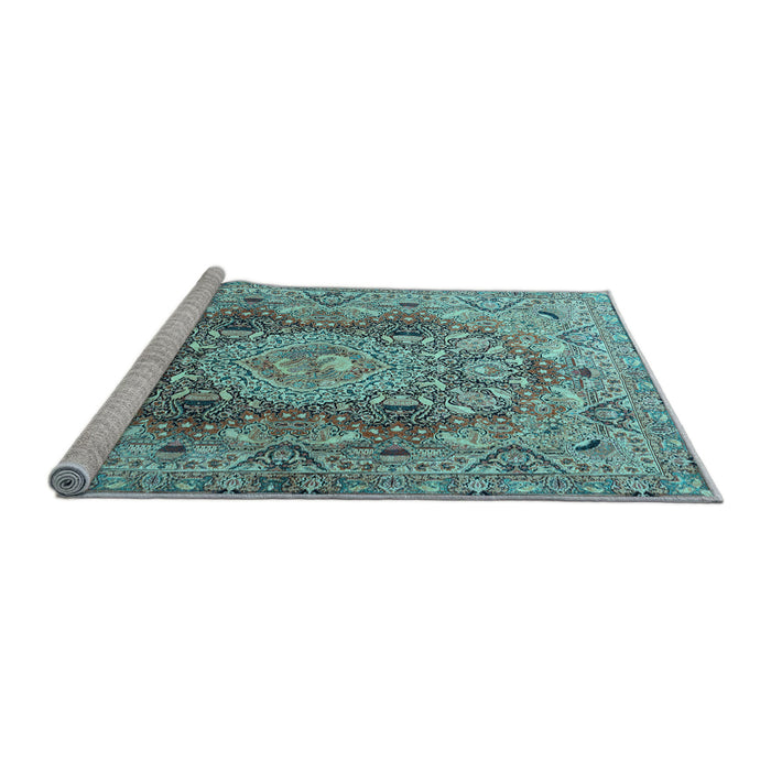 Sideview of Machine Washable Persian Light Blue Traditional Rug, wshtr4215lblu