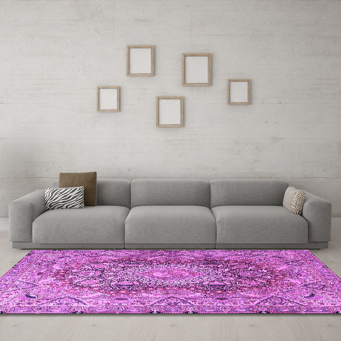 Machine Washable Persian Purple Traditional Area Rugs in a Living Room, wshtr4215pur