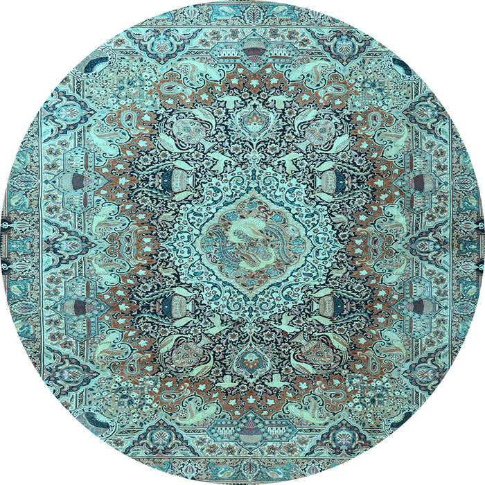 Round Machine Washable Persian Light Blue Traditional Rug, wshtr4215lblu