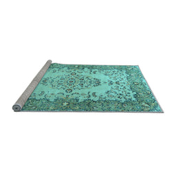 Sideview of Machine Washable Persian Light Blue Traditional Rug, wshtr4216lblu