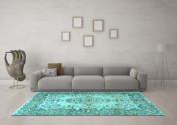 Machine Washable Persian Light Blue Traditional Rug in a Living Room, wshtr4216lblu