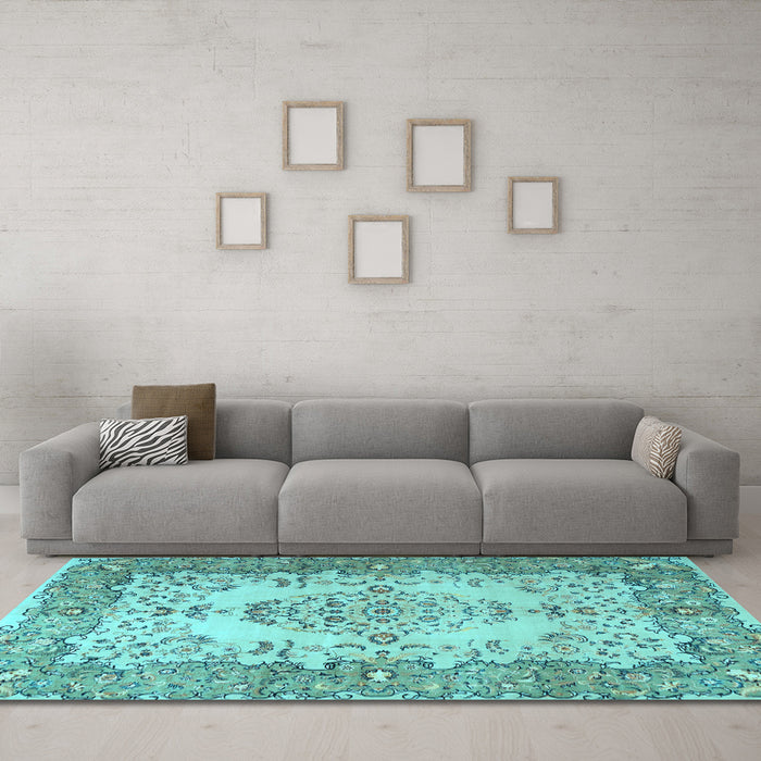 Machine Washable Persian Light Blue Traditional Rug in a Living Room, wshtr4216lblu