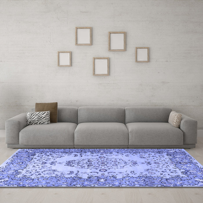 Machine Washable Persian Blue Traditional Rug in a Living Room, wshtr4216blu