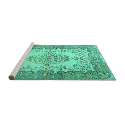 Sideview of Machine Washable Persian Turquoise Traditional Area Rugs, wshtr4216turq