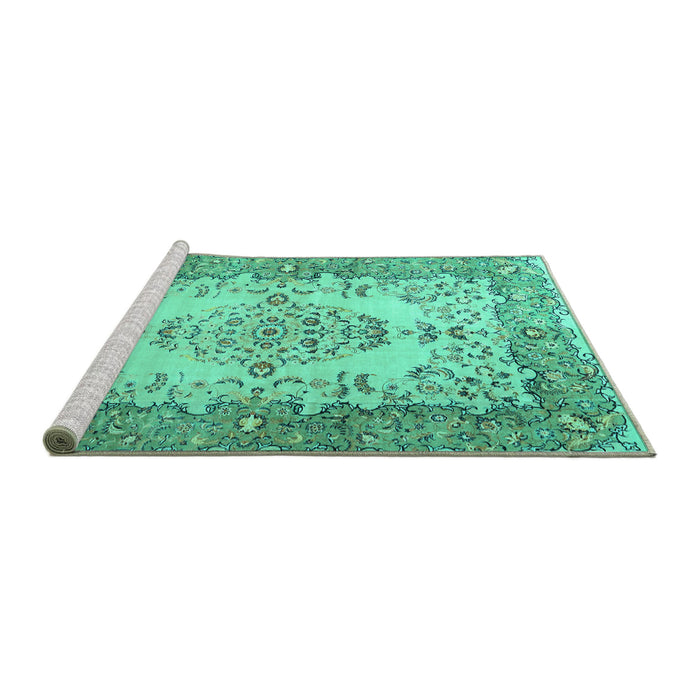 Sideview of Machine Washable Persian Turquoise Traditional Area Rugs, wshtr4216turq
