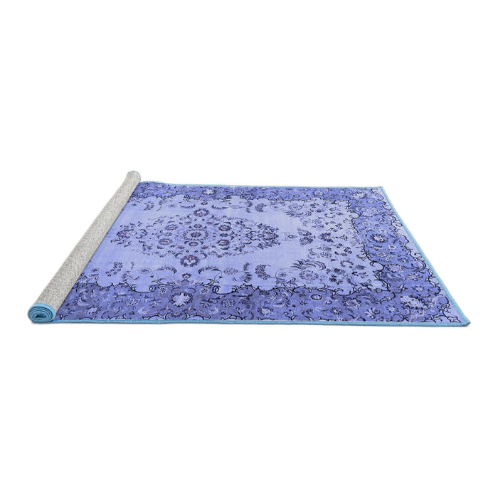 Sideview of Machine Washable Persian Blue Traditional Rug, wshtr4216blu