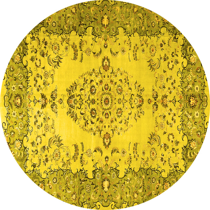 Round Machine Washable Persian Yellow Traditional Rug, wshtr4216yw