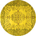 Round Machine Washable Persian Yellow Traditional Rug, wshtr4216yw