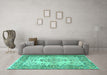 Machine Washable Persian Turquoise Traditional Area Rugs in a Living Room,, wshtr4216turq