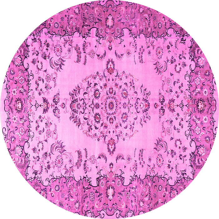 Round Machine Washable Persian Pink Traditional Rug, wshtr4216pnk