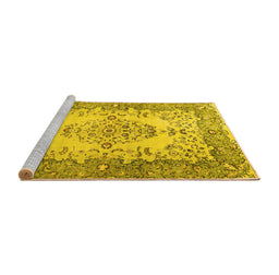 Sideview of Machine Washable Persian Yellow Traditional Rug, wshtr4216yw