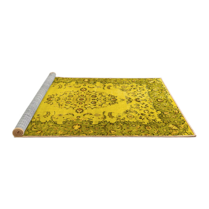Sideview of Machine Washable Persian Yellow Traditional Rug, wshtr4216yw