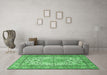 Machine Washable Medallion Emerald Green Traditional Area Rugs in a Living Room,, wshtr4217emgrn