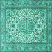 Square Machine Washable Medallion Turquoise Traditional Area Rugs, wshtr4217turq