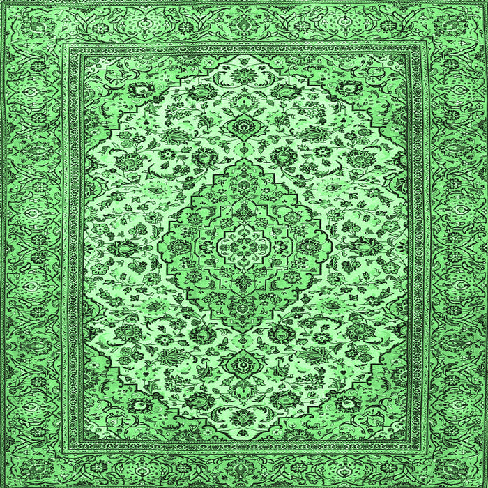 Square Machine Washable Medallion Emerald Green Traditional Area Rugs, wshtr4217emgrn
