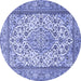 Round Machine Washable Medallion Blue Traditional Rug, wshtr4217blu