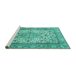 Sideview of Machine Washable Medallion Turquoise Traditional Area Rugs, wshtr4217turq