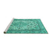 Sideview of Machine Washable Medallion Turquoise Traditional Area Rugs, wshtr4217turq