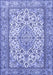 Machine Washable Medallion Blue Traditional Rug, wshtr4217blu