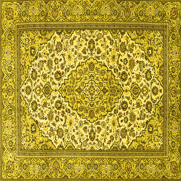 Square Machine Washable Medallion Yellow Traditional Rug, wshtr4217yw