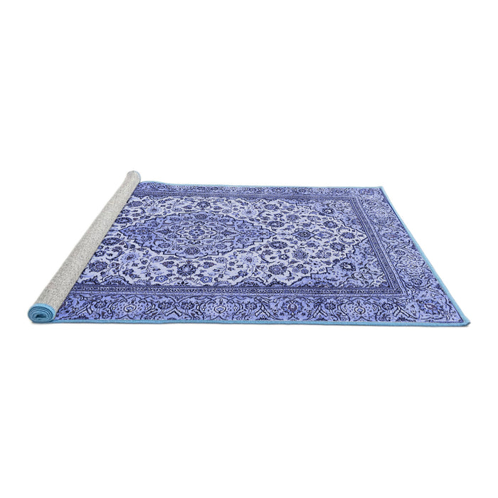 Sideview of Machine Washable Medallion Blue Traditional Rug, wshtr4217blu