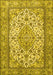 Machine Washable Medallion Yellow Traditional Rug, wshtr4217yw