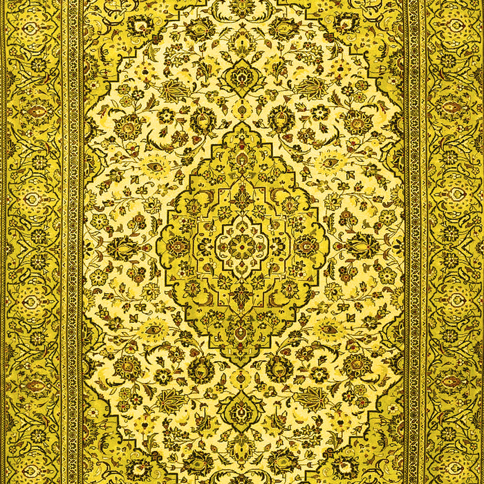 Machine Washable Medallion Yellow Traditional Rug, wshtr4217yw