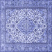 Square Machine Washable Medallion Blue Traditional Rug, wshtr4217blu