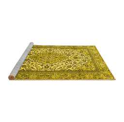 Sideview of Machine Washable Medallion Yellow Traditional Rug, wshtr4217yw