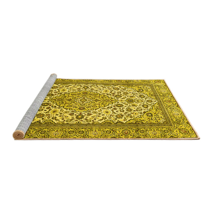 Sideview of Machine Washable Medallion Yellow Traditional Rug, wshtr4217yw