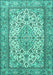 Machine Washable Medallion Turquoise Traditional Area Rugs, wshtr4217turq