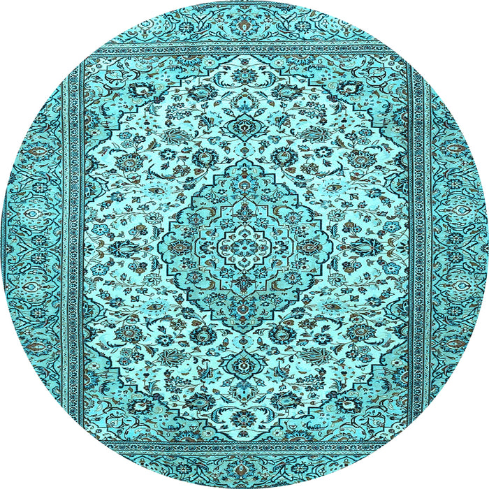 Round Medallion Light Blue Traditional Rug, tr4217lblu