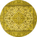 Round Machine Washable Medallion Yellow Traditional Rug, wshtr4217yw