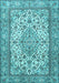 Machine Washable Medallion Light Blue Traditional Rug, wshtr4217lblu