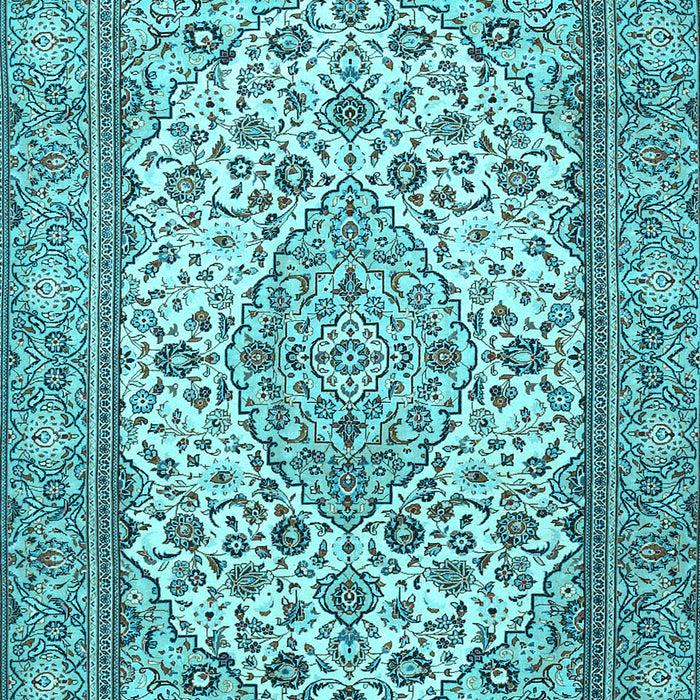 Machine Washable Medallion Light Blue Traditional Rug, wshtr4217lblu