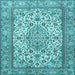 Square Machine Washable Medallion Light Blue Traditional Rug, wshtr4217lblu