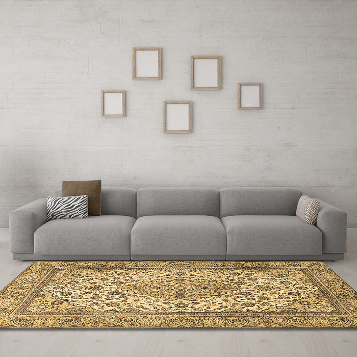 Machine Washable Medallion Brown Traditional Rug in a Living Room,, wshtr4217brn