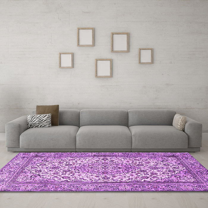 Machine Washable Medallion Purple Traditional Area Rugs in a Living Room, wshtr4217pur