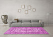 Machine Washable Medallion Pink Traditional Rug in a Living Room, wshtr4217pnk