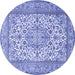 Round Machine Washable Medallion Blue Traditional Rug, wshtr4218blu