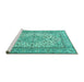 Sideview of Machine Washable Medallion Turquoise Traditional Area Rugs, wshtr4218turq