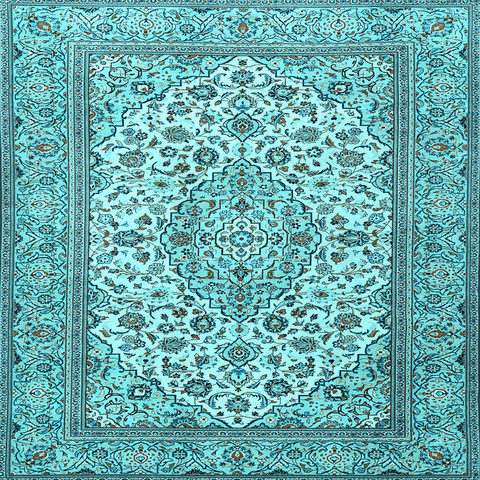 Square Machine Washable Medallion Light Blue Traditional Rug, wshtr4218lblu