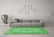 Machine Washable Medallion Emerald Green Traditional Area Rugs in a Living Room,, wshtr4218emgrn