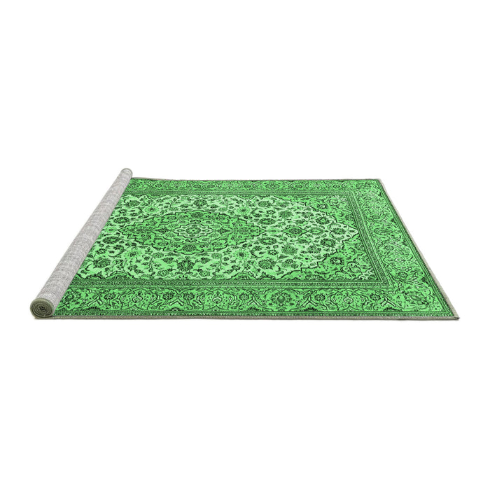 Sideview of Machine Washable Medallion Emerald Green Traditional Area Rugs, wshtr4218emgrn