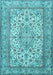 Machine Washable Medallion Light Blue Traditional Rug, wshtr4218lblu