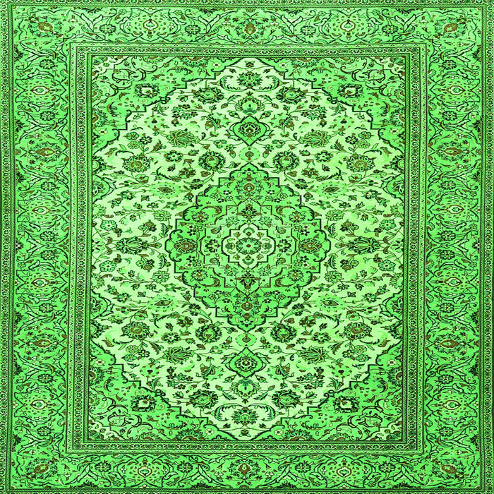 Round Machine Washable Medallion Green Traditional Area Rugs, wshtr4218grn