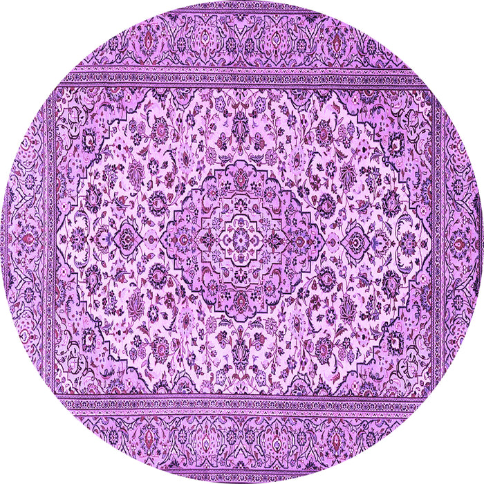 Round Machine Washable Medallion Purple Traditional Area Rugs, wshtr4218pur