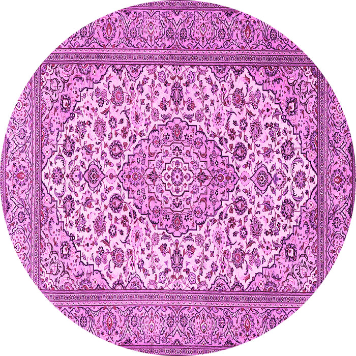 Round Machine Washable Medallion Pink Traditional Rug, wshtr4218pnk